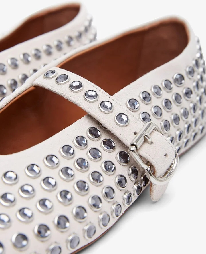 Embellished greige suede ballet flats - Image 4