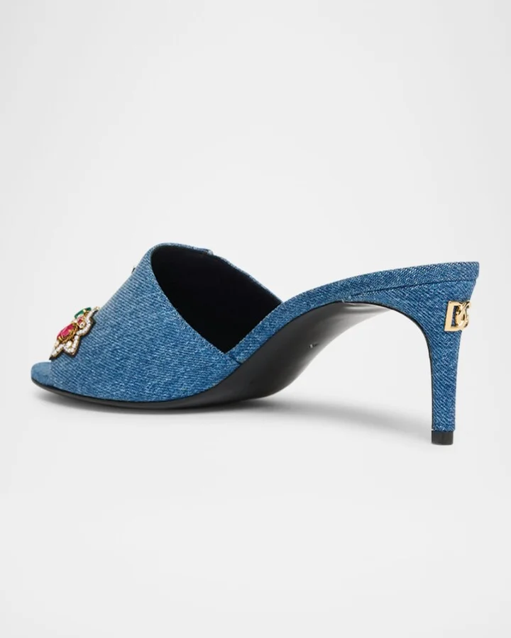 Embellished Half Cross Denim Slide Sandals - Image 2