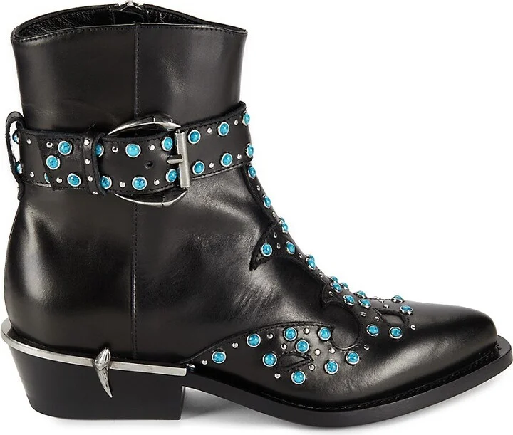 Embellished Leather Ankle Boots