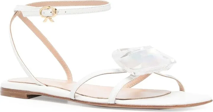 Embellished Leather Flat Sandals - Image 2