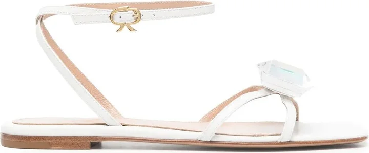 Embellished Leather Flat Sandals
