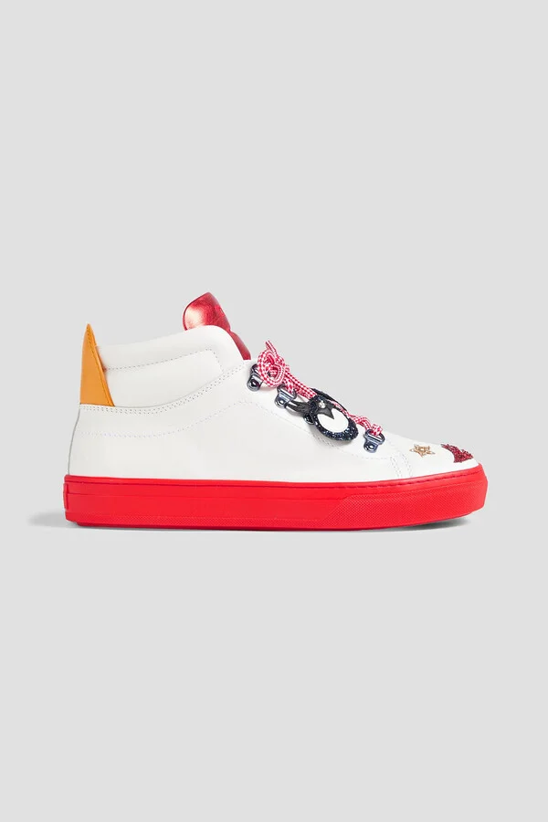 Embellished leather high-top sneakers