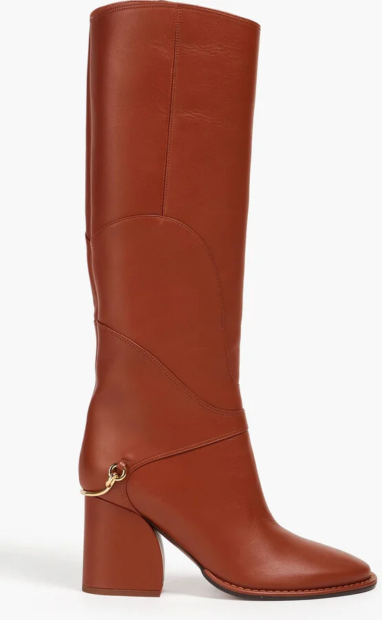 Embellished leather knee boots