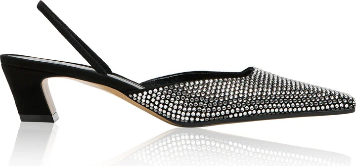 Embellished Leather Slingback Pumps