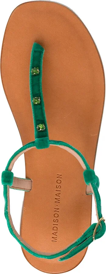 Embellished Leather Thong Sandals - Image 4