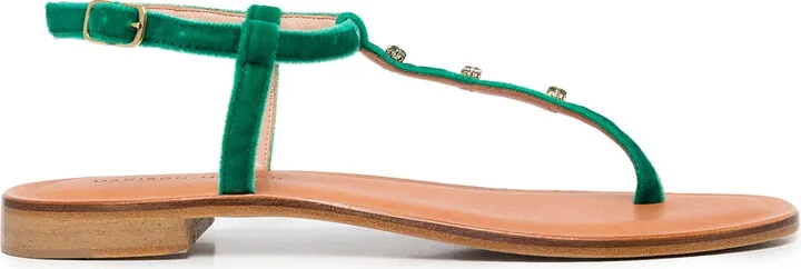 Embellished Leather Thong Sandals