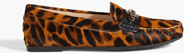 Embellished leopard-print calf hair loafers