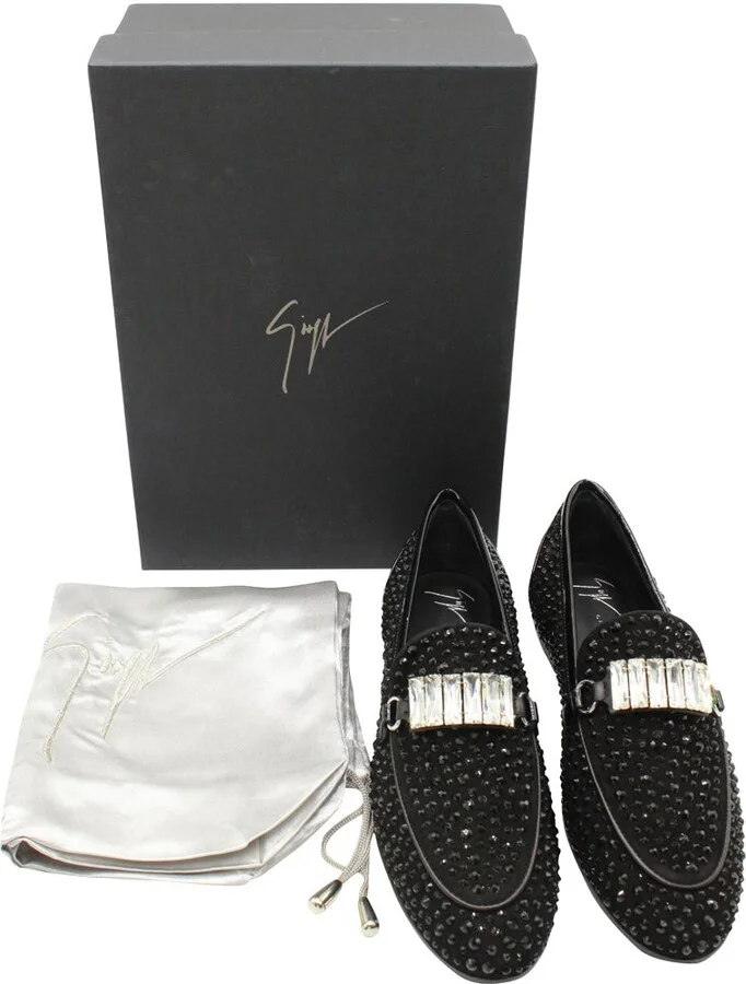 Embellished Loafers in Black Suede