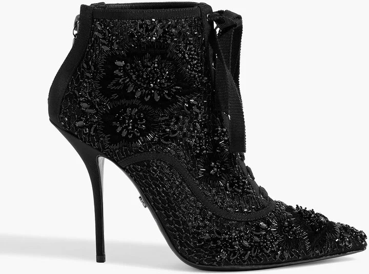 Embellished mesh ankle boots