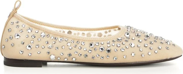 Embellished Mesh Ballet Flats Scarpe Basse Beige