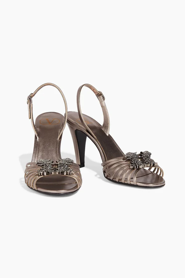 Embellished metallic leather slingback sandals - Image 2