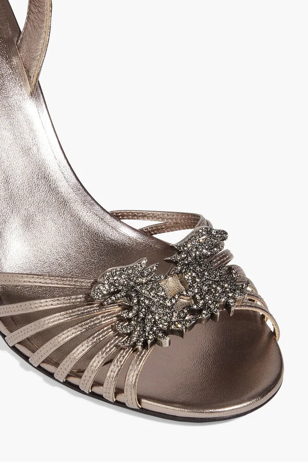 Embellished metallic leather slingback sandals - Image 4