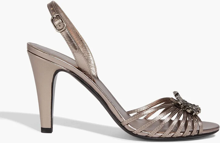 Embellished metallic leather slingback sandals