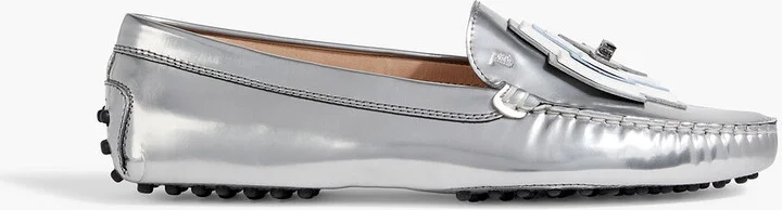 Embellished mirrored-leather loafers