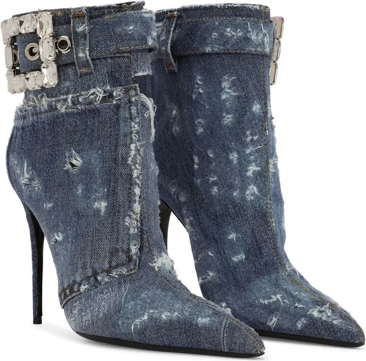 Embellished Patchwork-Denim Ankle Boots - Image 2