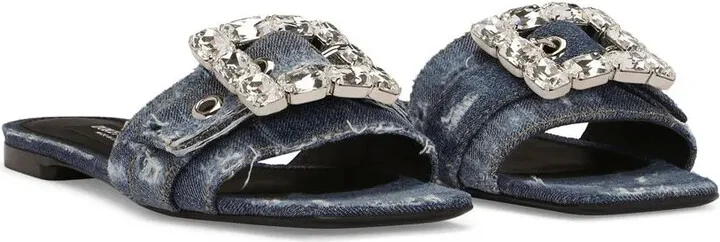Embellished Patchwork-Denim Sandals - Image 2