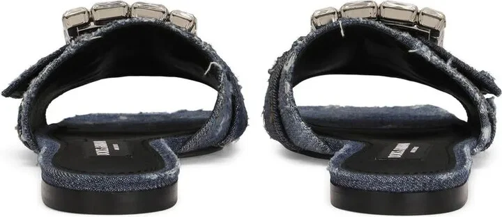 Embellished Patchwork-Denim Sandals - Image 3