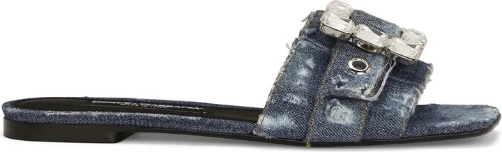Embellished Patchwork-Denim Sandals