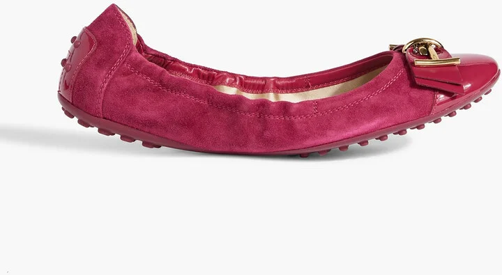 Embellished patent-leather and suede ballet flats