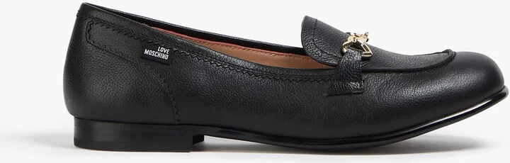 Embellished pebbled-leather loafers