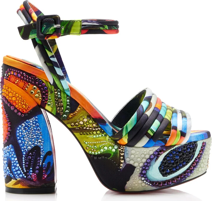 Embellished Printed Satin Platform SandalsLouboutin
