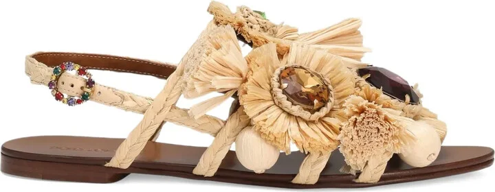 Embellished Raffia Sandals