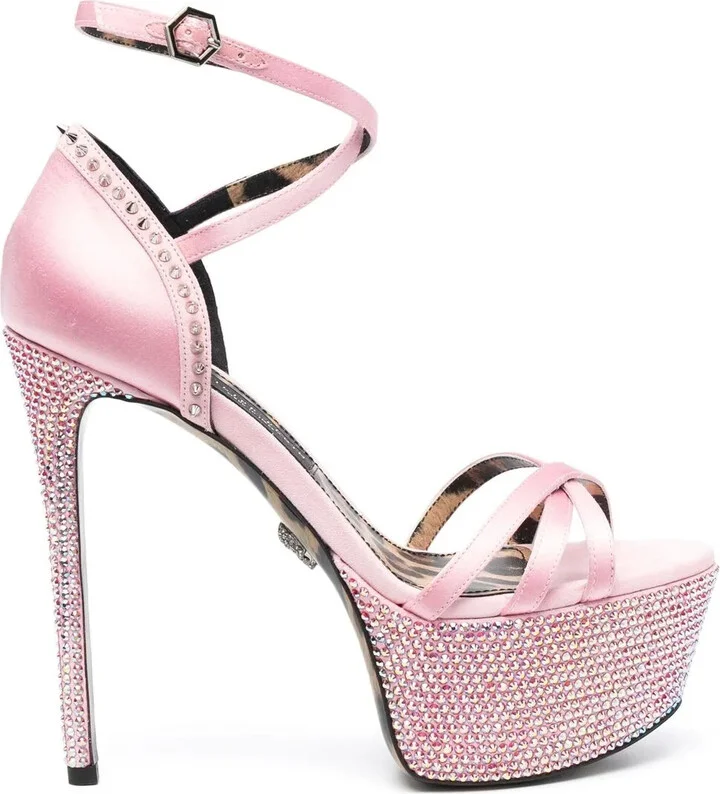 Embellished Satin Platform Sandals