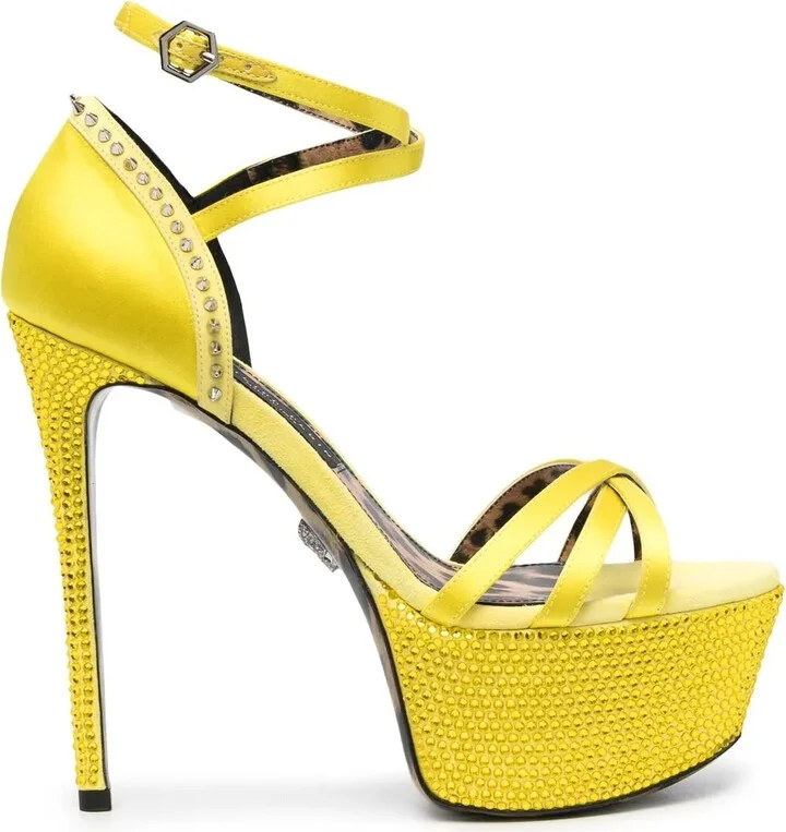 Embellished Satin Platform Sandals