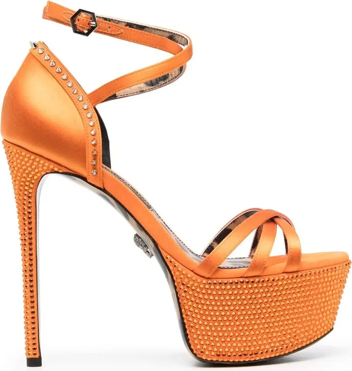 Embellished Satin Platform Sandals