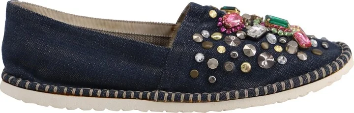 Embellished Slip-Ons in Blue Cotton Denim