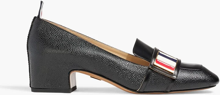 Embellished smooth and pebbled-leather pumps