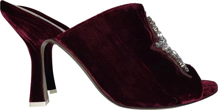 Embellished Star Heeled Mule Sandals in Burgundy Velvet