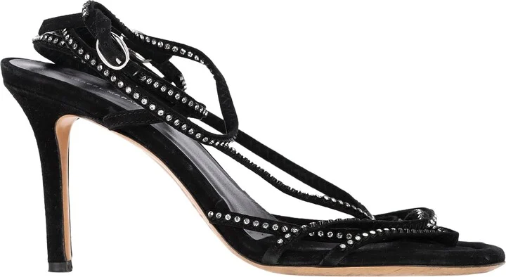 Embellished Strappy Heels in Black Suede