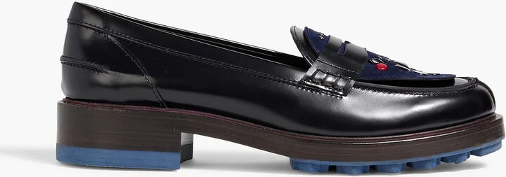 Embellished suede and leather loafers