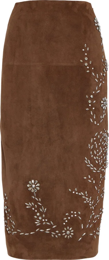 Embellished Suede Midi Skirtde la Renta