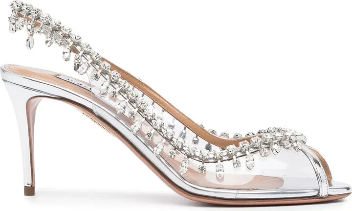 Embellished-Trim Open-Toe Pumps