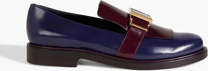 Embellished two-tone glossed-leather loafers