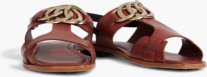 Embellished two-tone leather slingback sandals - Image 2