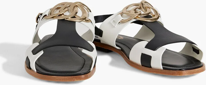 Embellished two-tone leather slingback sandals - Image 2
