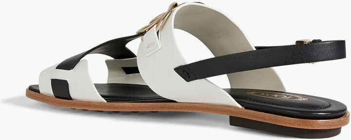 Embellished two-tone leather slingback sandals - Image 3