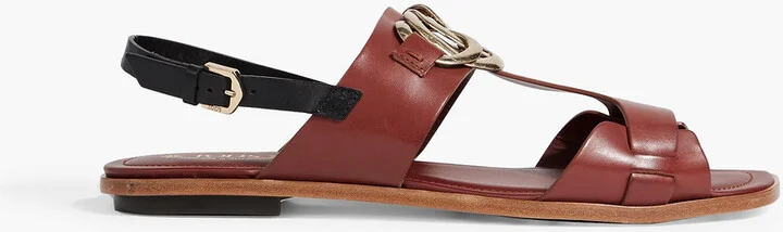 Embellished two-tone leather slingback sandals
