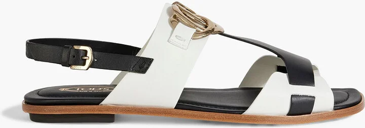 Embellished two-tone leather slingback sandals