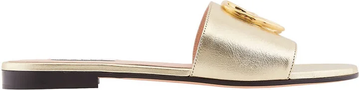 Emblem-Plaque Leather Slides