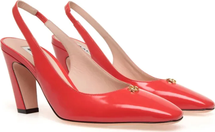 Emblem-plaque slingback leather pumps - Image 2