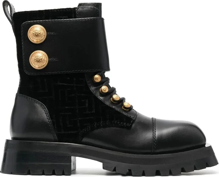 Embossed-Button Detail Ankle Boots