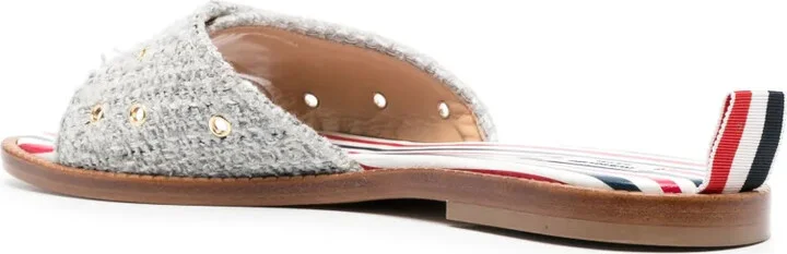 Embossed-Button Tweed Flat Sandals - Image 3