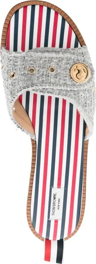 Embossed-Button Tweed Flat Sandals - Image 4