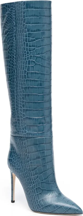 Embossed-Crocodile 95mm Leather Knee-High Boots - Image 2