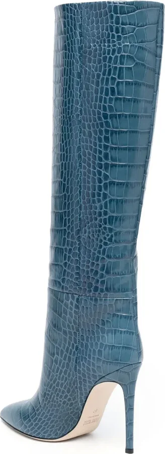 Embossed-Crocodile 95mm Leather Knee-High Boots - Image 3