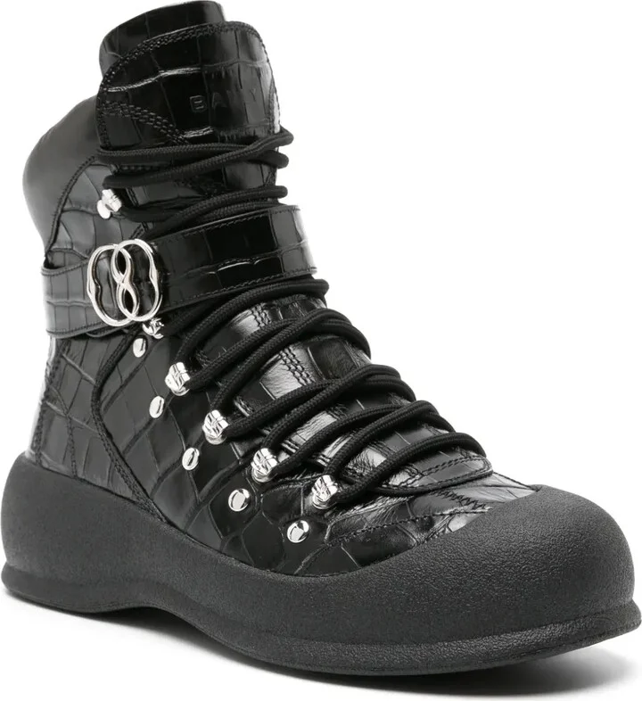 Embossed-Crocodile Lace-Up Boots - Image 2